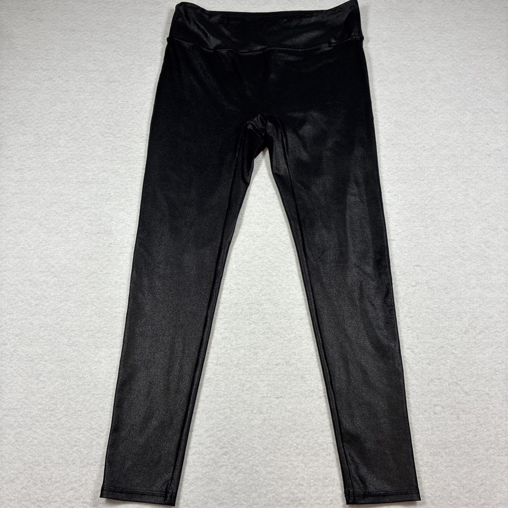 Retro Gong Women's Size XL Black Faux Leather High Waisted Leggings Gym Casual
